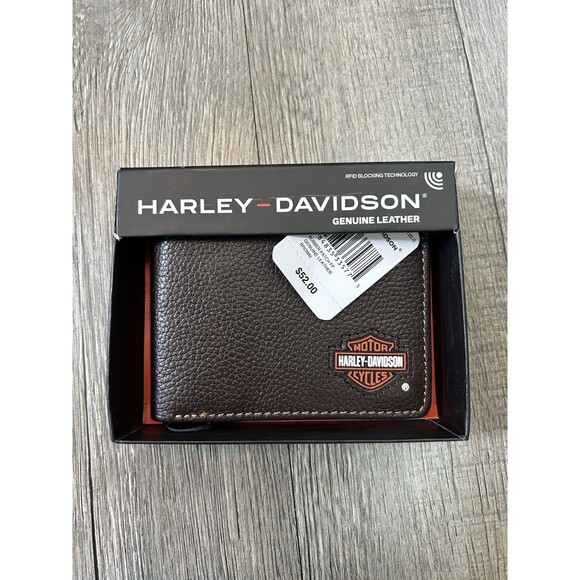 Men's Harley Davidson Black Genuine Leather Wallet Brand New In Gift Box Biker - Picture 1 of 6